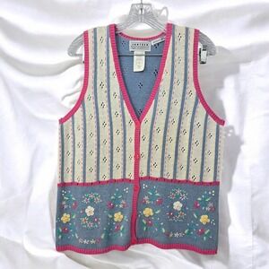 Jantzen‎ Classics Hand Embroidered Floral Knit Vest Sleeveless Sweater Woman Lrg